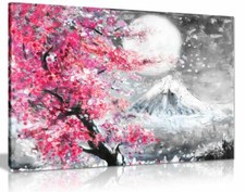 Pink Black & White Japanese Cherry Blossom Canvas Wall Art Picture Print