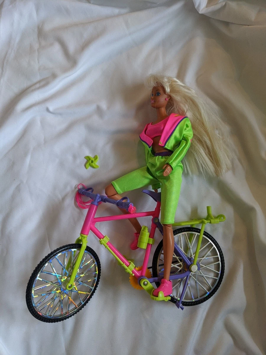 1993 Bicyclin Barbie Set Bicycling Cycling Bicycle 1990s Mattel Vintage Neon