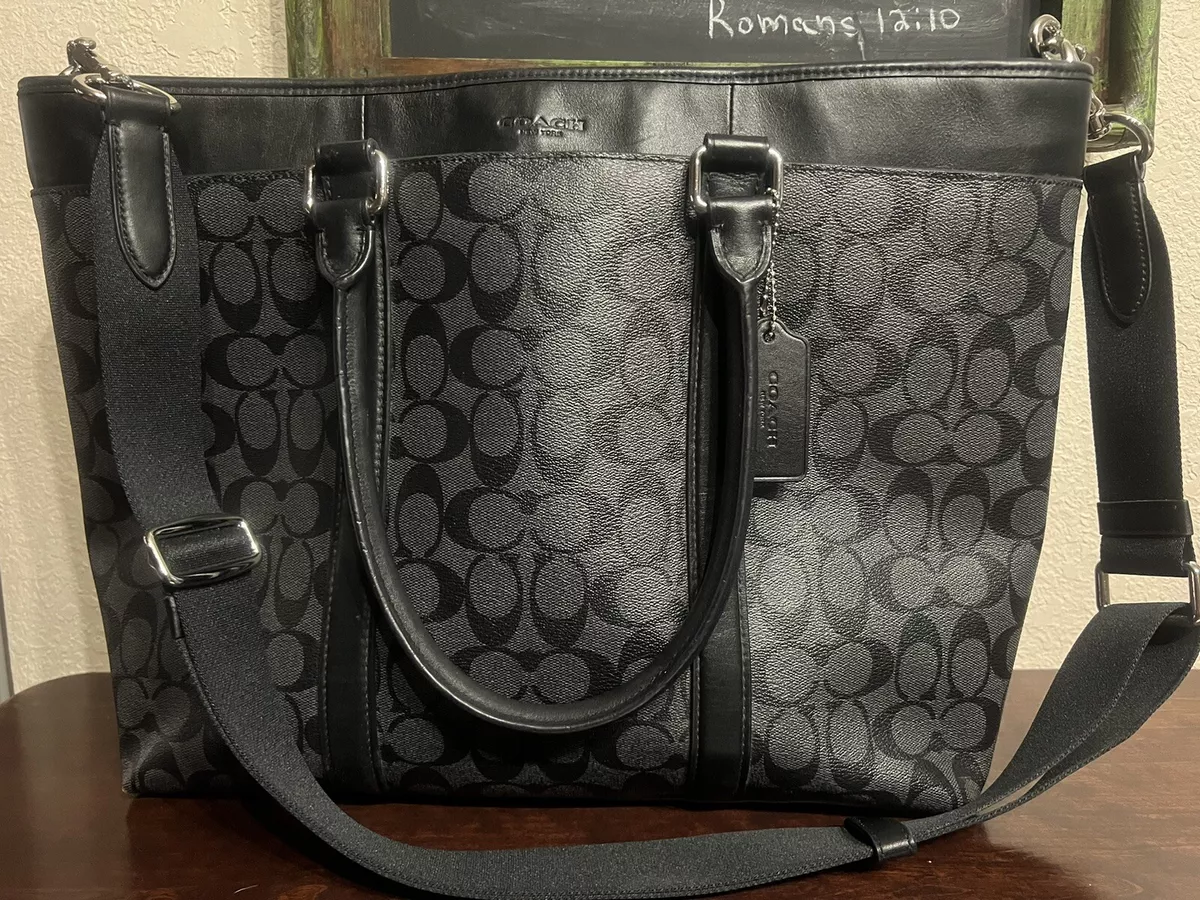 COACH PERRY BUSINESS TOTE IN SIGNATURE COATED CANVAS CHARCOAL BLACK F54799