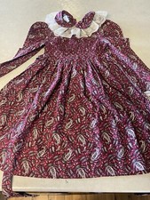 Polly Flinders Girls Long Dress Paisley Print Burgundy Size 7 Vintage Lace