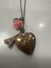 BFF LOVE LOCKET  PARIS SET NECKLACE EIFFEL TOWER And ROSE CHARM