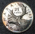 OLD CANADIAN COIN 1953 - 25 CENTS - .800 SILVER - Elizabeth II - Rainbow Tone