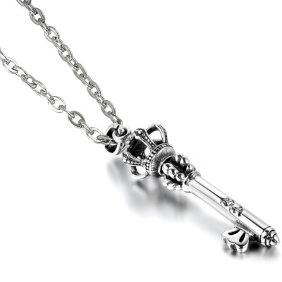 22'' Queen King Stainless Steel Crown Key Pendant Chain Necklace For Men Women