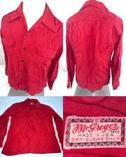 VTG 50s MENS SMALL McGREGOR WOOL GABARDINE LOOP BUTTON SOLID RED SHIRT