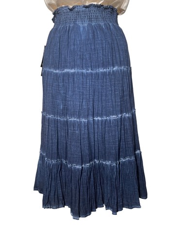 Neu mit Etikett Style & Co Größe Large blau Maxirock abgestuft 100 % Baumwolle elastischer Bund Gaz