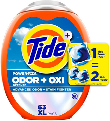 Tide Odor Defense + Oxi Laundry Pacs, Original Scent, 32, 45, 57, 63 Count