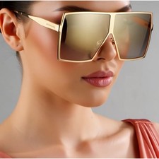 Oversized Square Sunglasses Mirror Gold Frame Fashion Trendy Sun Glasses Women