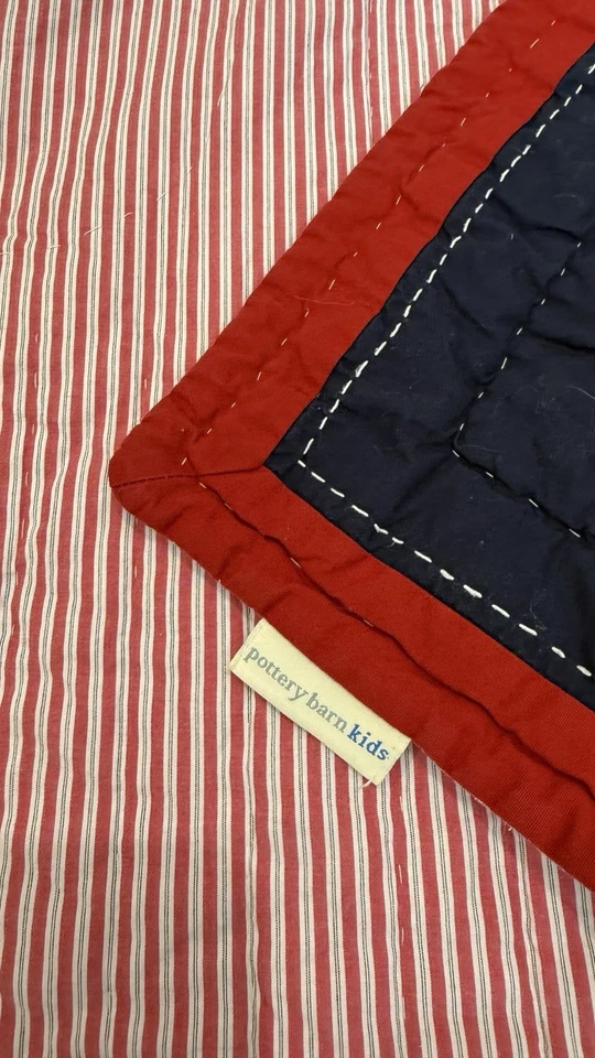 Pottery Barn Kids Twin Quilt Sailboats Red Blue White Striped Numbers - Image 2 of 2