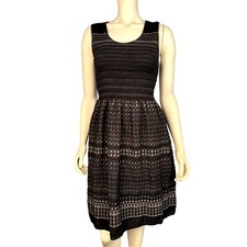 Max Studio Specialty Products Dress L Black Textured Dot Fit Flare Stretch Knit