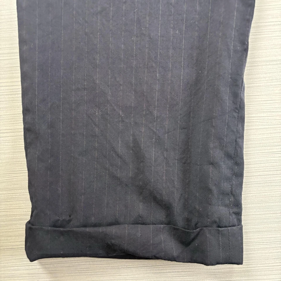 Richard Harris Dress Pants Mens 38R Navy Pinstripe Wool Pleated Cuffed Trousers - Image 3 of 4