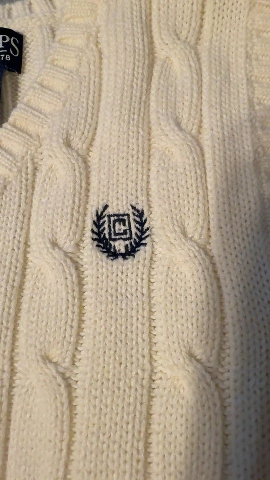 Chaps Suéter Chaleco Niños Jóvenes Talla 5 Crema Marfil Cable Tejido Cuello en V Algodón Logo Foto 4 de 4