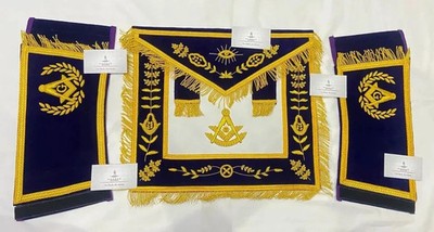 Masonic Past Master Blue Lodge Apron, Cuff Purple Velvet 100% Lambskin Freemason