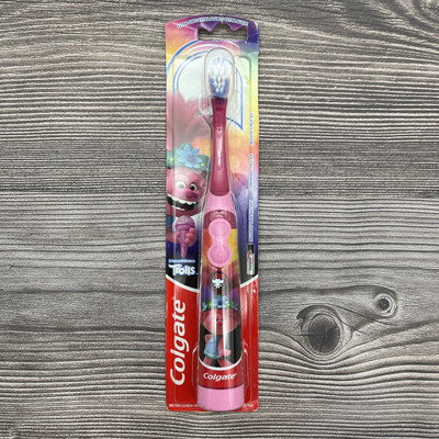 Colgate Kid Trolls Extra Soft Bristles 1 Battery Power Toothbrush Pink. New