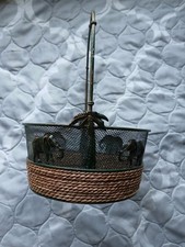 Safari Elephant Palms Metal Mesh Basket With Woven Base Handle 9.75 X 7.5x4