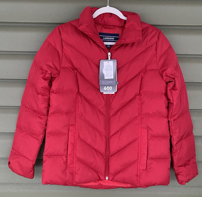NEW Lands End Silver Premium Down 600 Filled RED Womens XS Coat *READ DESCRIPT*