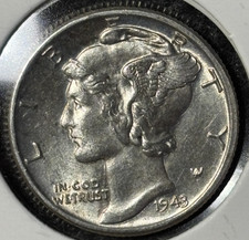 USA 1943, 1 Mercury Dime 90% Silver Content Coin Nice Grade