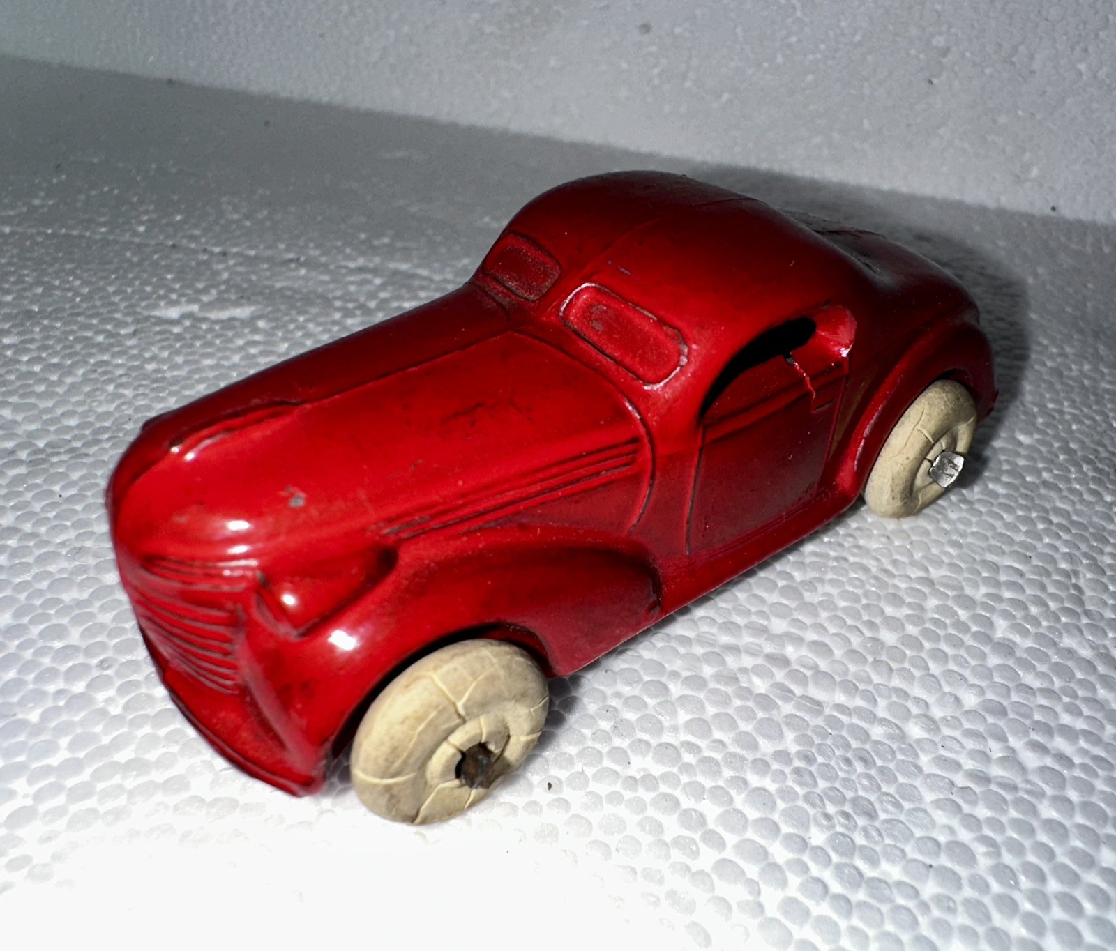 Antique Original Toy Sedan Car White Rubbber Tires Slush Cast Metal Barclay USA