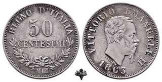 REGNO D'ITALIA 50 centesimi 1863 Milano ARGENTO Vittorio Emanuele II