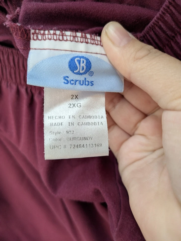 Medical Scrub Pants Women's 2X Plus Size Burgundy Wine Elastic Waist Workwear - Image 2 of 4