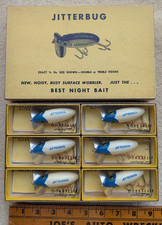 6 Arbogast White Blue Head Jitterbug Dealer Box 1/2 Dozen Fishing Lures w/Insert