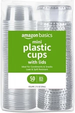 Amazon Basics Disposable Plastic To-Go Cups and Lids, Mini, Small Pack, Clear 
