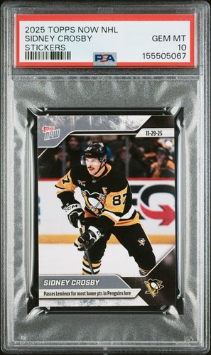 2025 Sidney Crosby Hockey Sticker Card #50 Most Home Points By A Penguin Psa 10