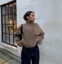 Zara 100% Volume Suede Leather Jacket Light khaki Size XL 4341/877/506