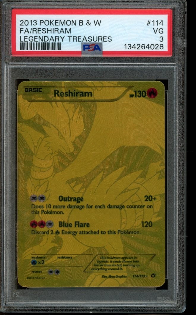 PSA 3 VG Pokemon Reshiram Legendary Treasures Full Art 114/113