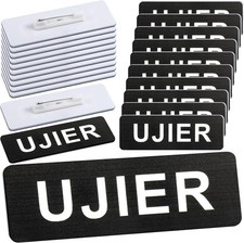 10 Pcs Ujier Name Tags for Church Spanish Usher Badges 3 x 1 inch, Black 