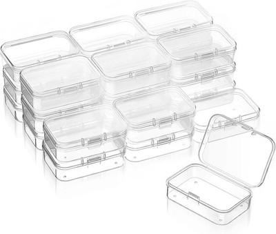24 Packs Small Clear Plastic Beads Storage Containers Box with Hinged Lid for St