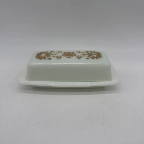Pyrex Butterfly Gold Butter Dish w/ Lid Vintage USA