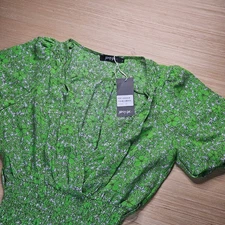 Nasty Gal Green Floral Print Belted Ruffle Hem Mini Dress Size M NEW