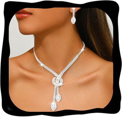 Silver Rhinestone Bridal Wedding Jewelry Set Crystal Necklace Earrings Sets Form