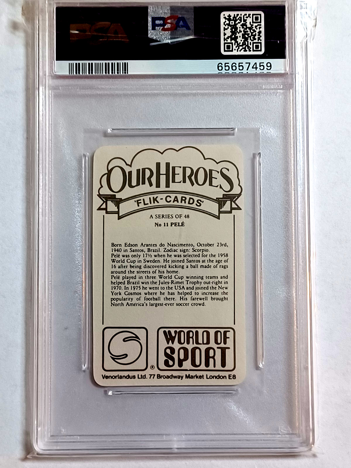 1979 Venorlandus LTD. #11 PELE World of Sport Our Heroes PSA 9 Mint view 2