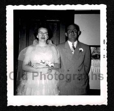 1955 HANDSOME COUPLE LADY PRETTY FORMAL GOWN COSAGE OLD/VINTAGE PHOTO- I940