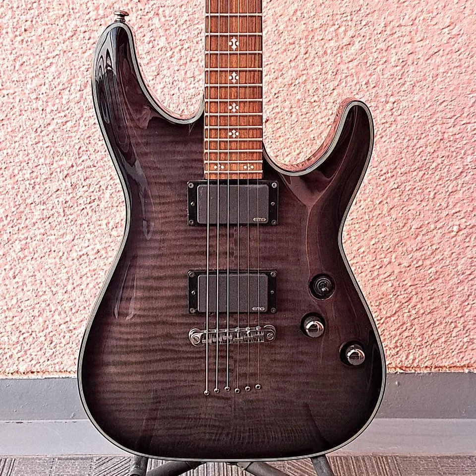 Schecter Damien Elite-6 EMG电吉他灰色带桃花心木琴身 — 第 4/4 张图片