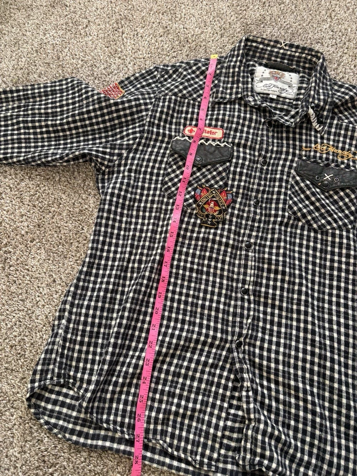Camisa de franela con botones a cuadros Ed Hardy Y2K 2000’s grunge punk para hombre talla grande Foto 4 de 4