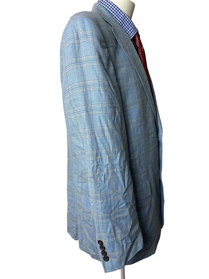 Paul Fredrick Sport Coat Jacket Blue Glen Plaid 2 Button SILK Wool Men's 44R - Image 4 of 4
