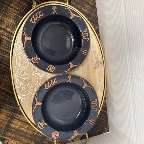 Frankoma Pottery Ranch Navy Blue Soup Bowl Set of 2 Cattle Brand 7-3/4 USA