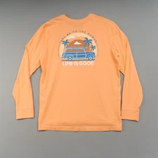 Life is Good T-Shirt Mens L Orange Long Sleeve Crusher Lite Surf Ocean Woody