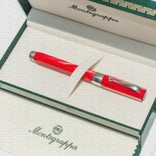 New in box Montegrappa Red Harmony Rollerball Pen with Sterling Silver Trimmings