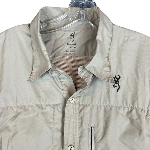 Browning Fishing Shirt Mens L Tan Hunting Outdoors Vented Short Sleeve Pockets - Picture 3 of 11