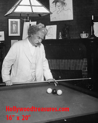 Mark Twain~Playing Pool~Billiards~Shooting Pool~Poster~Photo~ 16" x  20" - Picture 1 of 2