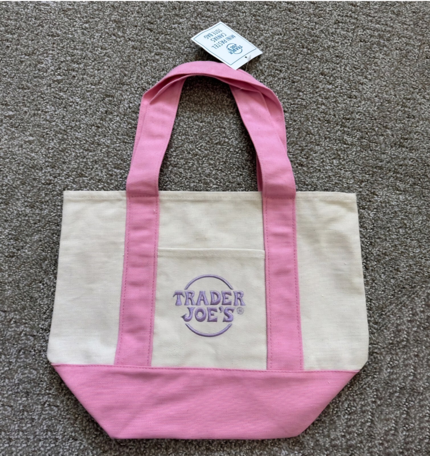 Trader Joes Mini Pastel Pink Canvas Tote Bag
