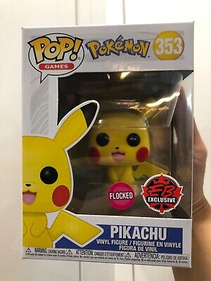 Funko Pop Games #353 Pokemon Pikachu FLOCKED Gamestop Excl w/ Protector 