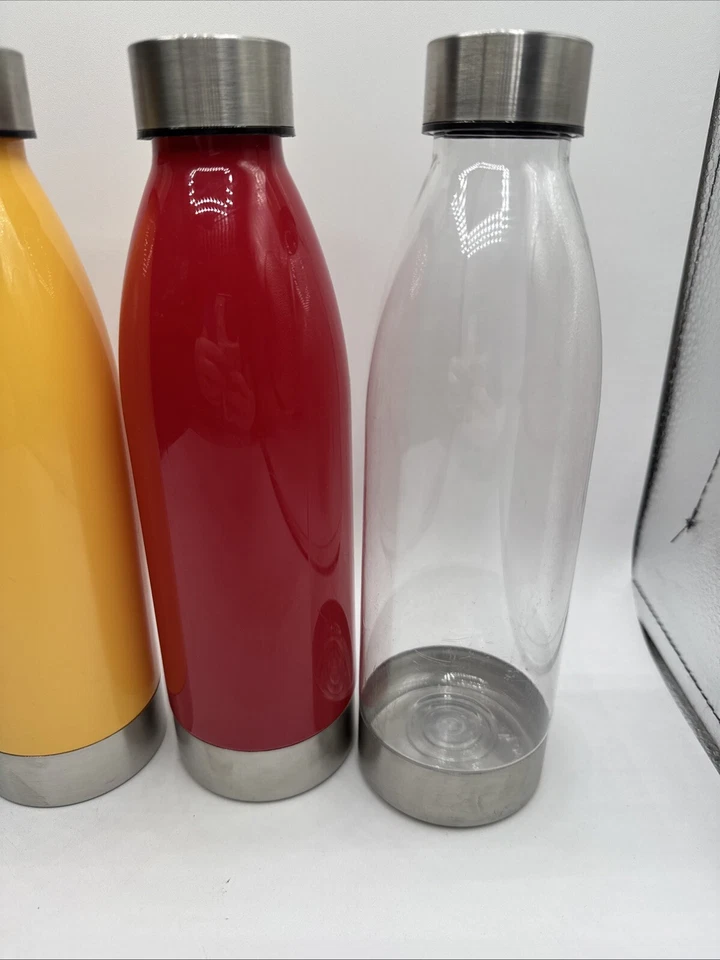 Set Of 5 Plastic Water Bottles With stainless steel screw lids Red Clear Yellow - Image 2 of 4