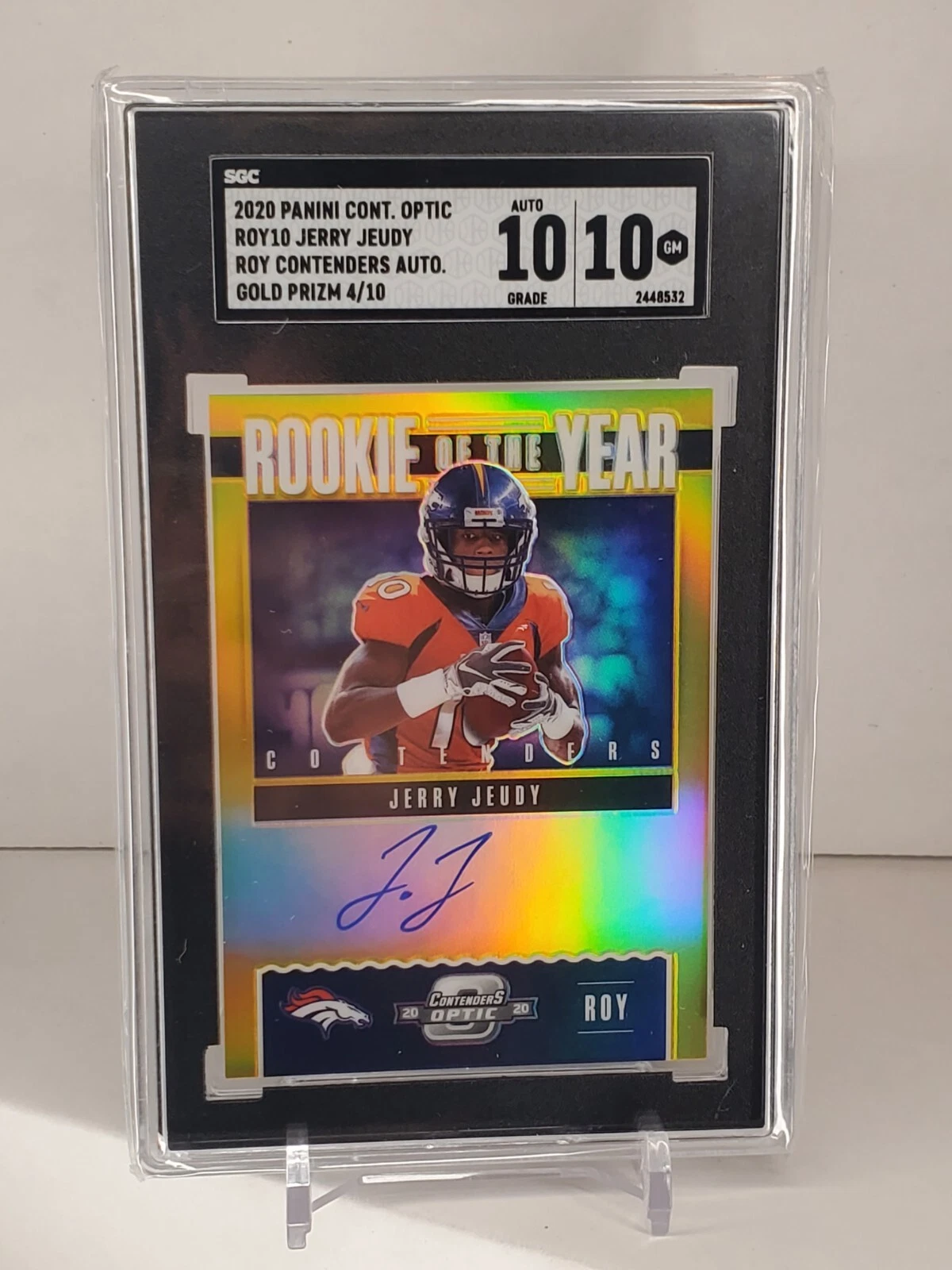 Jerry Jeudy Panini Contenders Optic Rookie of the Year Contenders Autographs #ROY10 Gold
