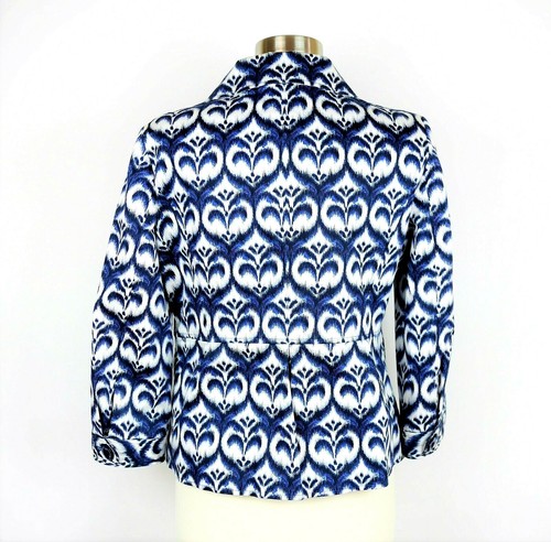 Ellen Tracy Women's 12 Blue & white floral blazer 3/4 sleeve stretch suit jacket - Picture 4 of 10