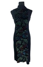 Tahari Size 8 Black Knit & Velour Floral Turtleneck Bodycon Sweater Dress