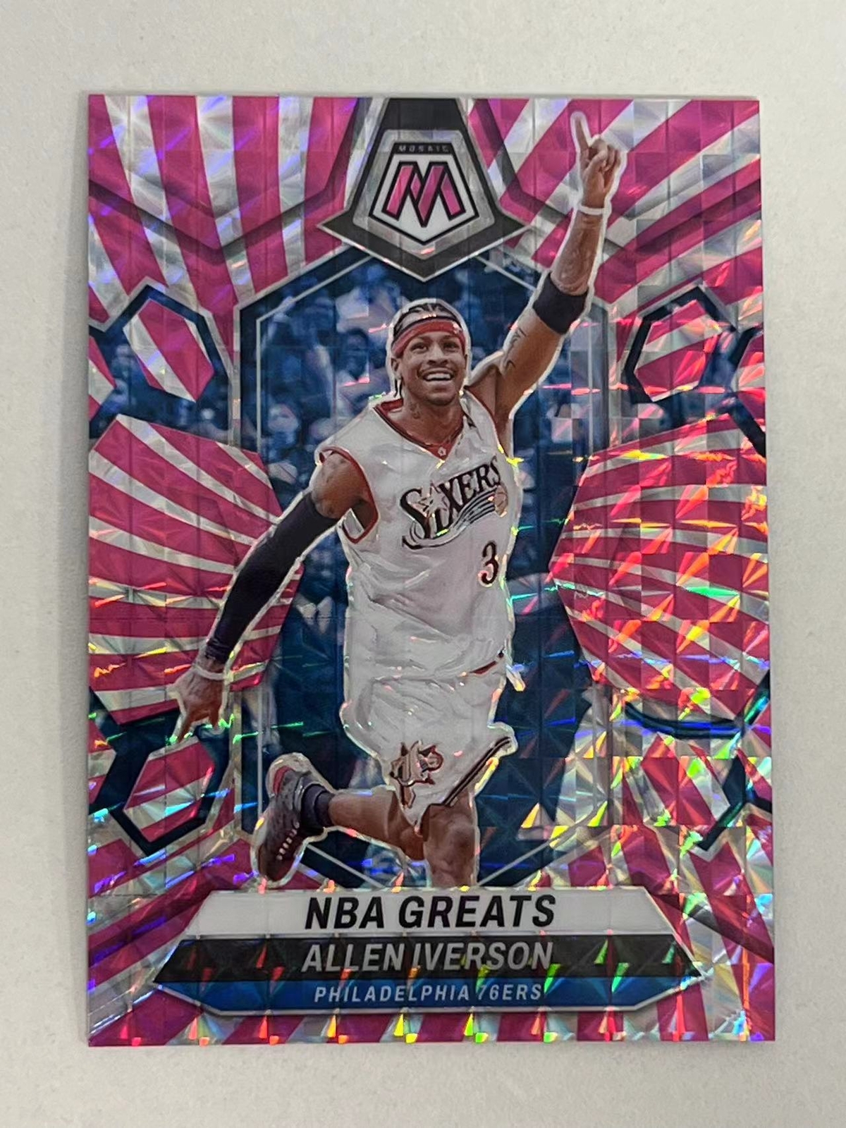 2023-24 Panini Mosaic Allen Iverson 01/18 NBA Greats Mosaic Pink Swirl FOTL CTF